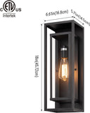 18" Classic Outdoor Wall Sconce 1 Light in Matte Black Rectangular Metal Frame and Clear Glass Shade Waterproof Porch