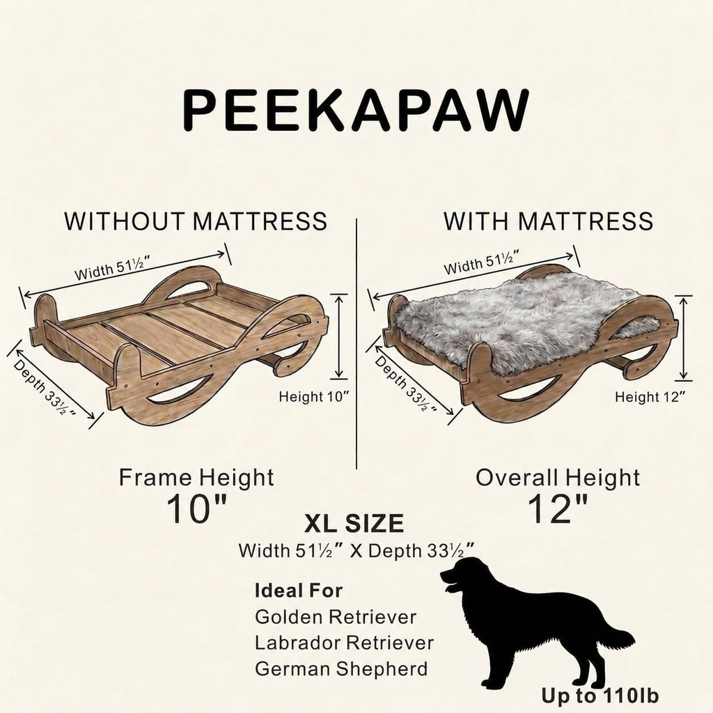 Wood Elevated Raised Dog Bed Frame Mat Set, 110lb