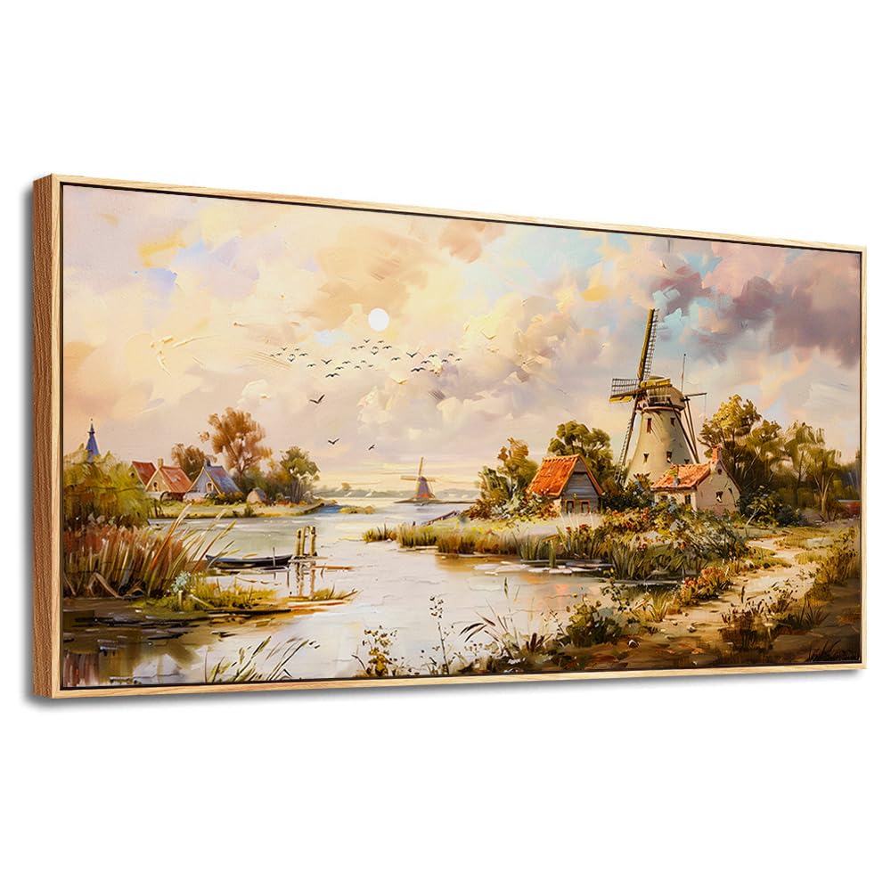 Large Canvas Printing Wall Decor Wall Art Office Restaurant Decor Rural Windmill Scenery Painting Wall Pictures Home