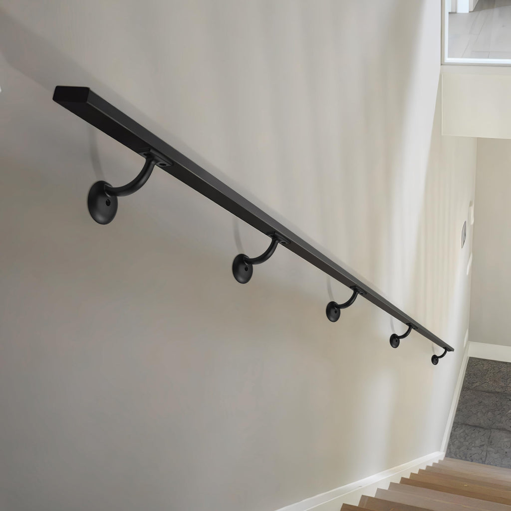 10 Pack Matte Black Hand Rail Bracket Heavy Duty Hardware for Stairways, Home or Office Stair Support Handrail