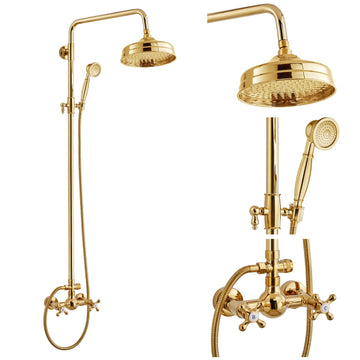 Exposed Shower System Wall Mount,Polish Gold,Metal Handheld