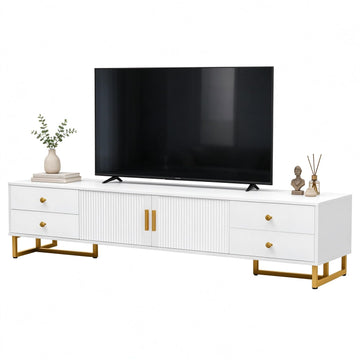 Modern TV Stand for 55/65/ 75 inches TV, White Gold Entertainment Center