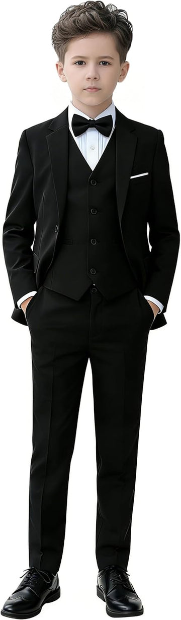 Boys Slim Fit Suits Kids Tuxedo Ring Bearer Outfit,Adjustable Waist