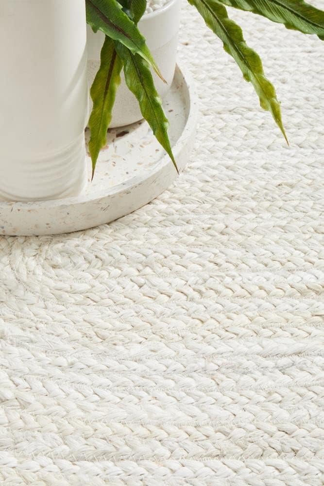 Handwoven Jute Area Rug - Off-White Round Rustic Vintage Braided Reversible Rug - Eco Friendly Rug - Kitchen - Living