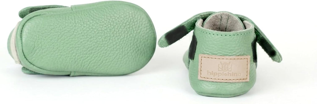 Mint Green Genuine Leather Baby Moccasin Booties