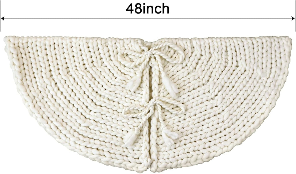 48 inch Christmas Tree Skirt: Chunky Knit Tree Skirt for 7.5ft Tree, Crochet Cream White Tree Skirt, Vintage Tree