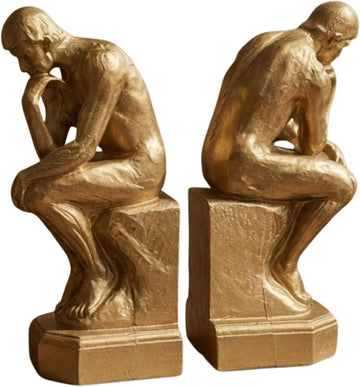 Thinker Bookends, Auguste Rodin Statue, Vintage Decorative Book Ends for Shelves Heavy Duty Non-Skid 9 Inch 25594