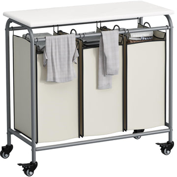 3 Bags Laundry Basket Sorter, Beige 135L Laundry Hamper, Ironing Board