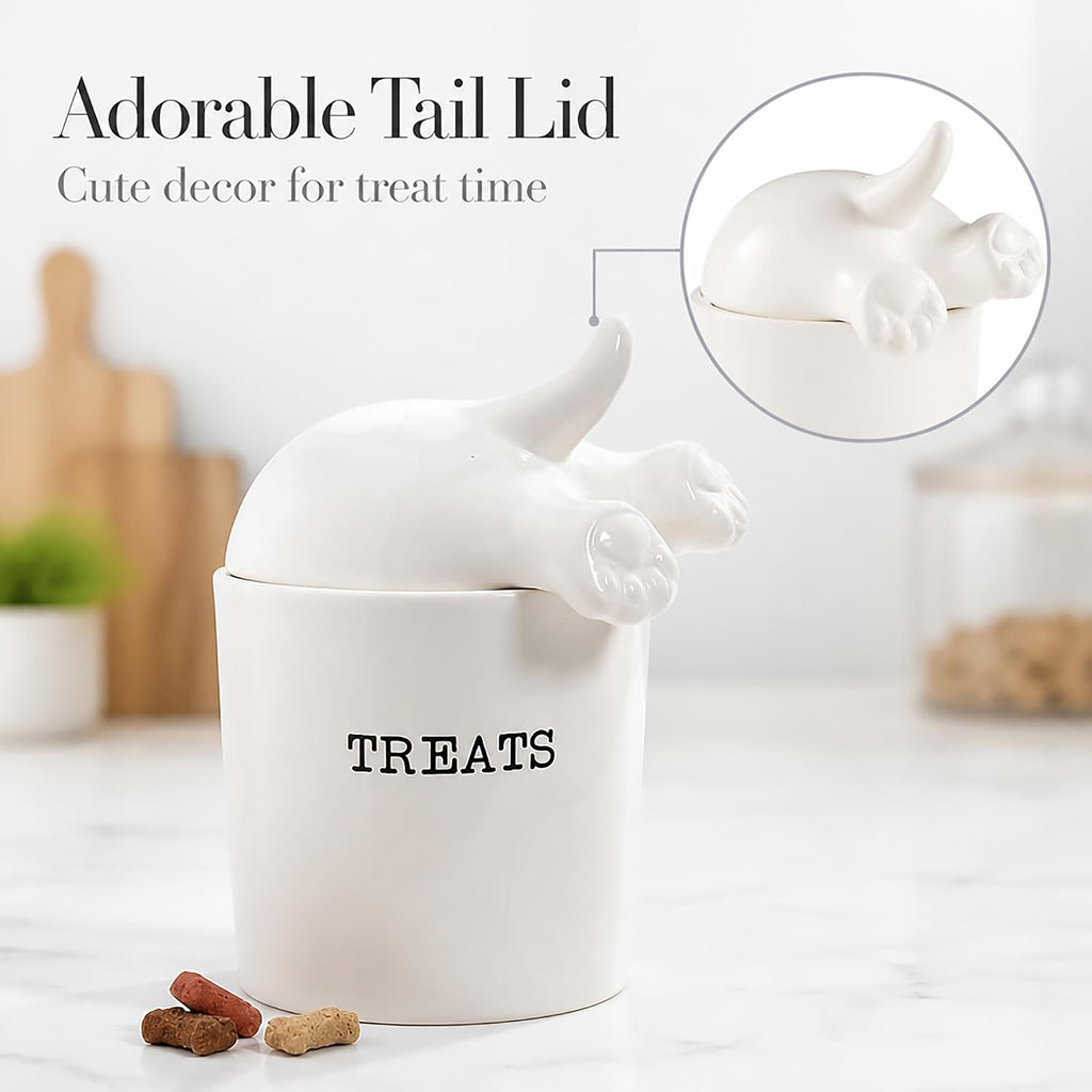Dog Tail Treat Canister - Ceramic Dog Treat Jar