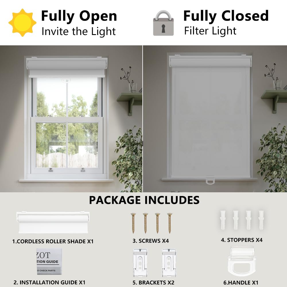 Light Filtering Solar Shades for Indoor Windows, White
