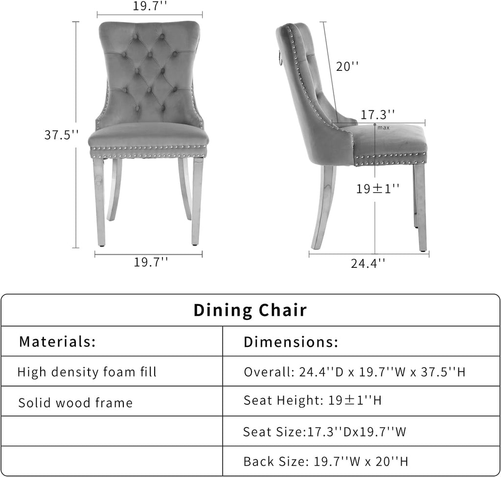 Gray Velvet Dining Chairs Set of 4, Tufted Kitchen & Dining Room Chairs | Four Fabric Dinning Chairs, Velvet