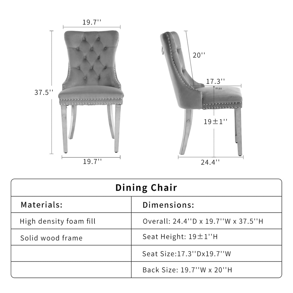 Beige Velvet Dining Chairs Set of 6, Tufted Kitchen & Dining Room Chairs