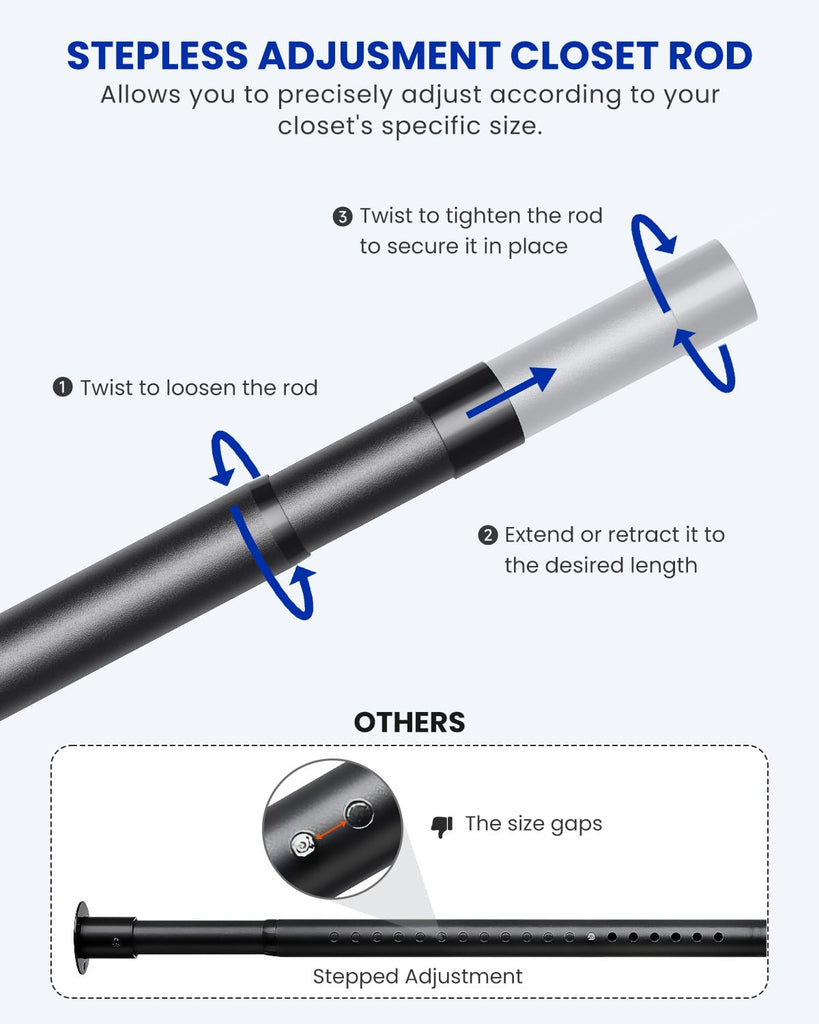 Closet Rod Heavy Duty, 17-84in Stepless Adjuatable Closet Pole
