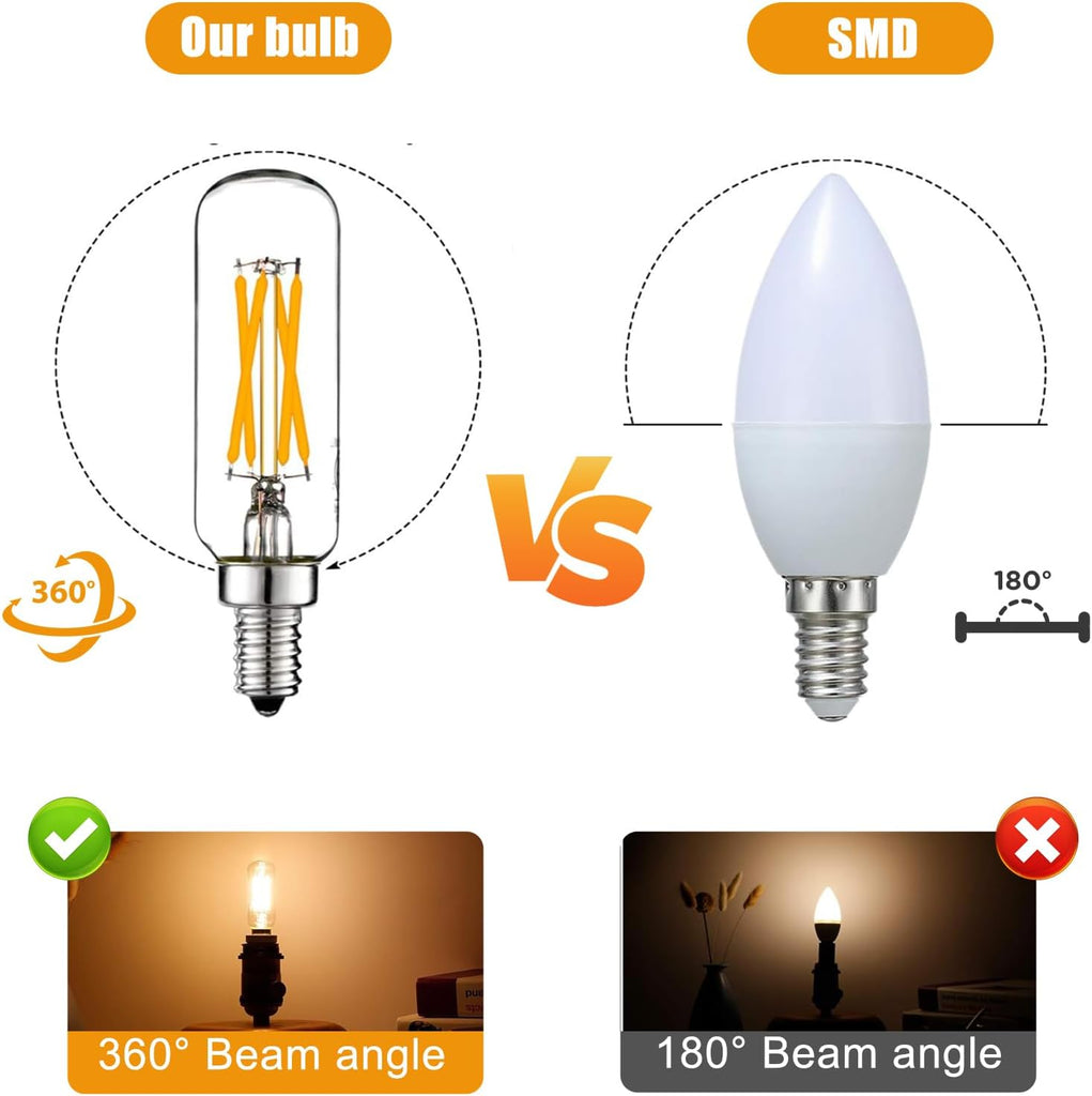 T6 E12 LED Candelabra Bulbs,4W 40W Equivalent,2700K Warm White
