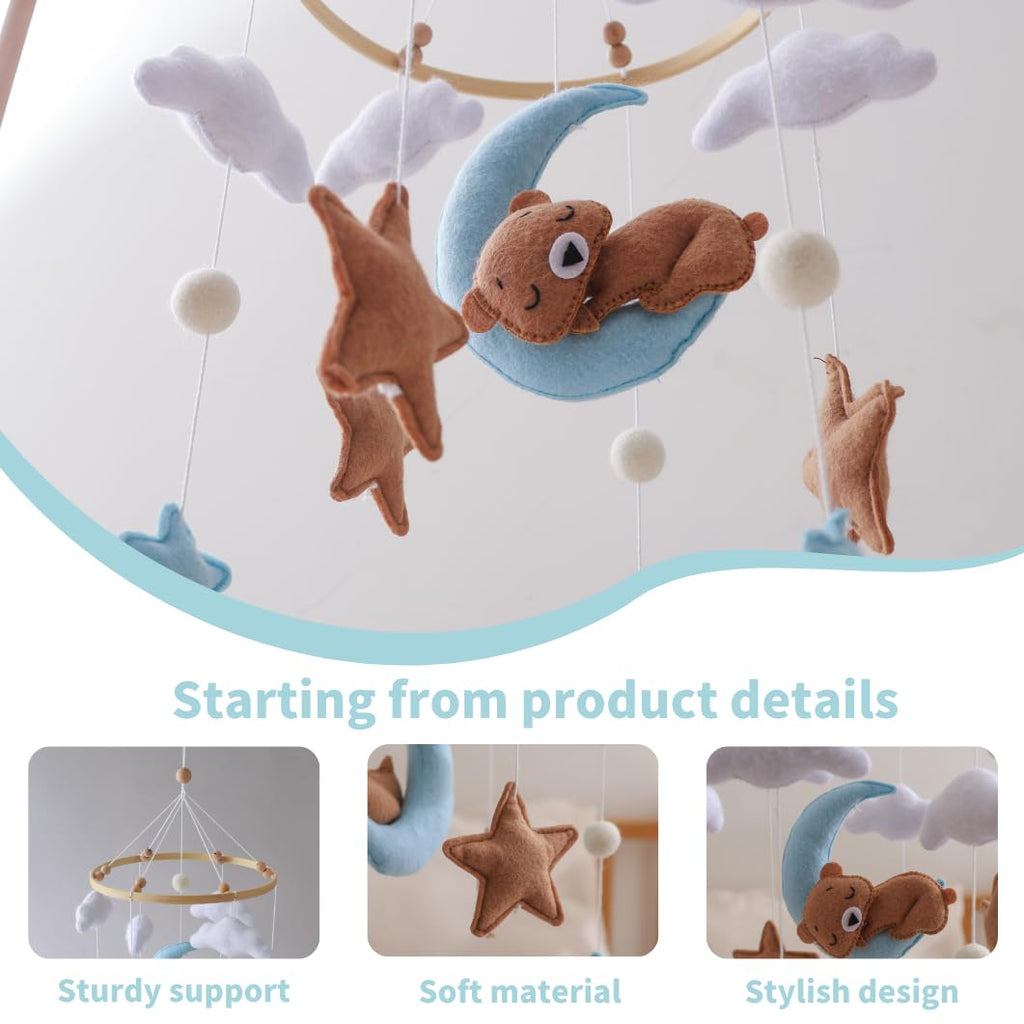 Baby Crib Mobile for Boys Girls Sleeping Bear Mobile for Crib, Baby Bassinet Mobile Toy for Soothing Sleep Gender