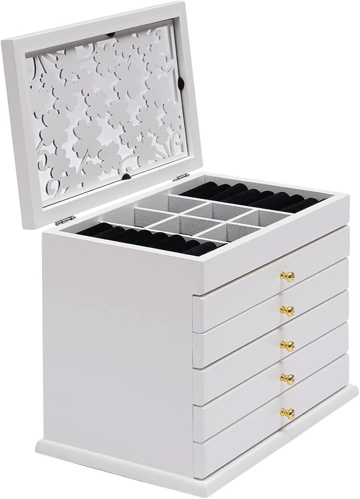 Extra Large Four-Leaf Carved 6 Layers Wooden Jewelry Box Jewelry Case Cabinet Armoire Ring Necklacel Gift Storage Box