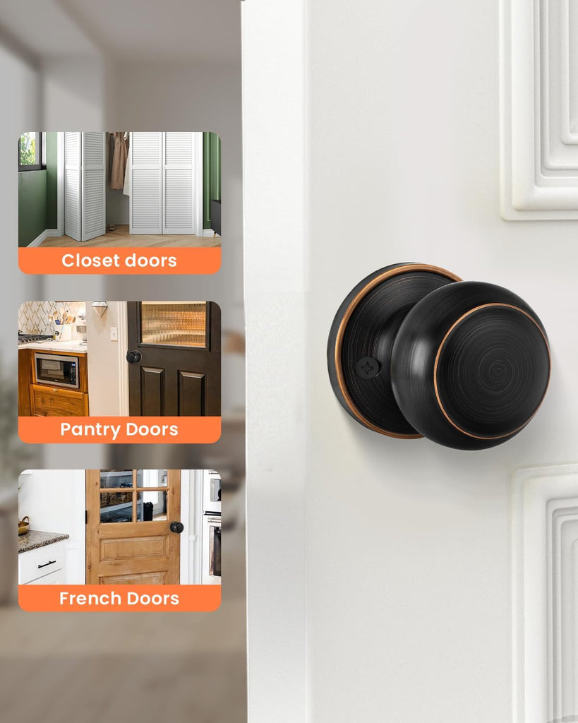 1 Pack Oil Rubbed Bronze Door Knob Dummy, Half Bronze No-Turning Dummy Closet Doors Single-Sided Door Locks (2