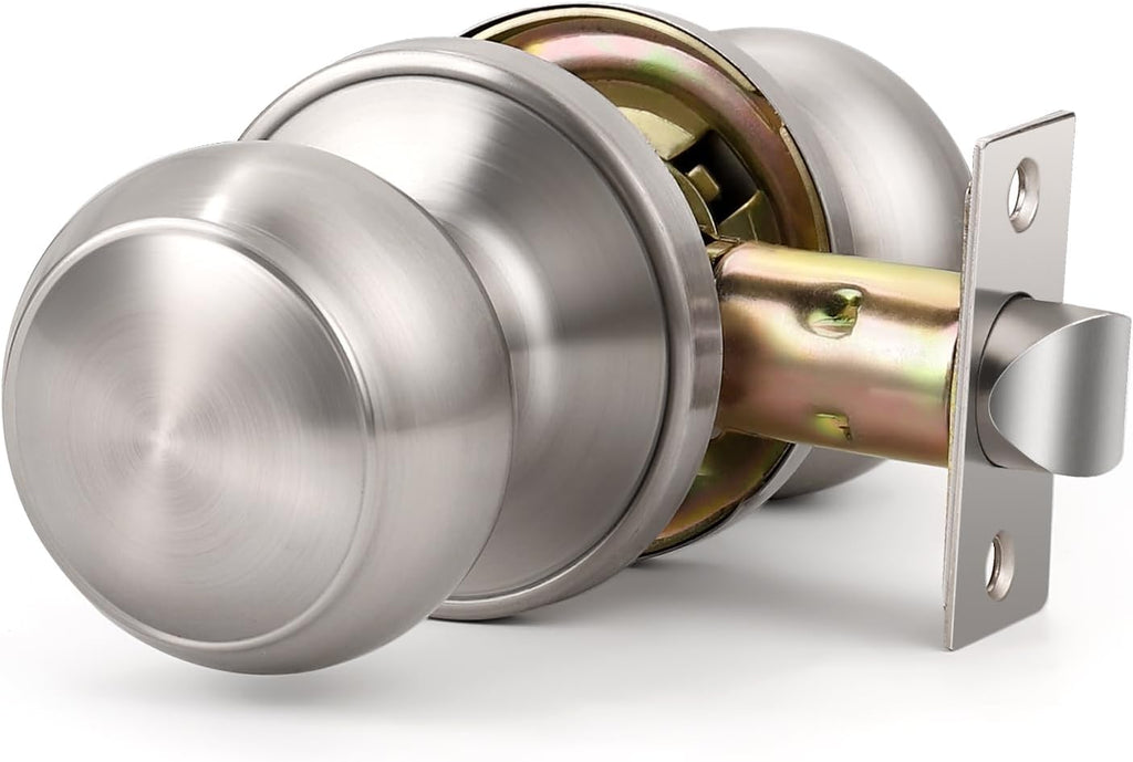 5 Pack Passage Door Knob Brushed Nickel,Round Door knob for Hall and Closet Door Knobs, Non-Locking Round Door