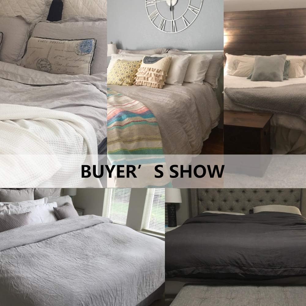 100% Washed Linen Duvet Cover with Embroidered,3 Pieces Soft Farmhouse Comforter Set with Button Closure,1 Duvet