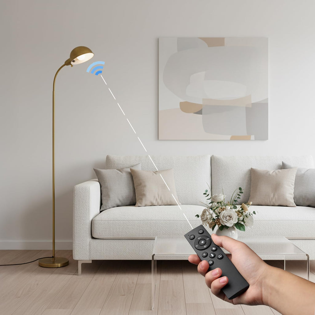 Modern Metal Dimmable Reading Floor Lamp with Remote, Gold‐Remote