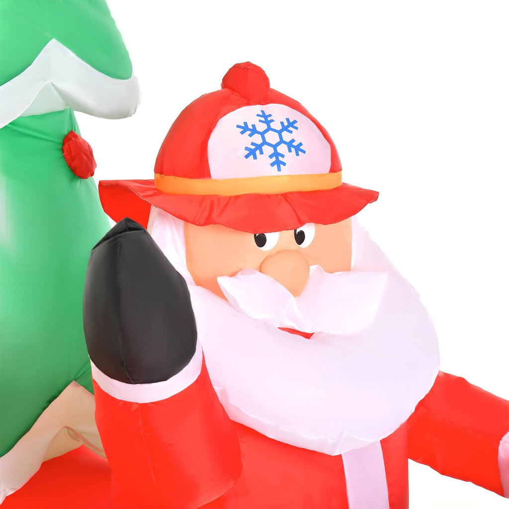 7.5ft Christmas Inflatable Santa Claus Driving Fire Truck with Tree
