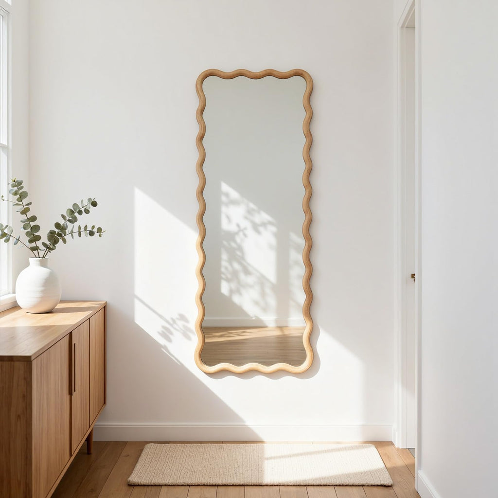 20"x63" Solid Wood Floor Mirror Long Rectangle Scalloped Full Length Mirror
