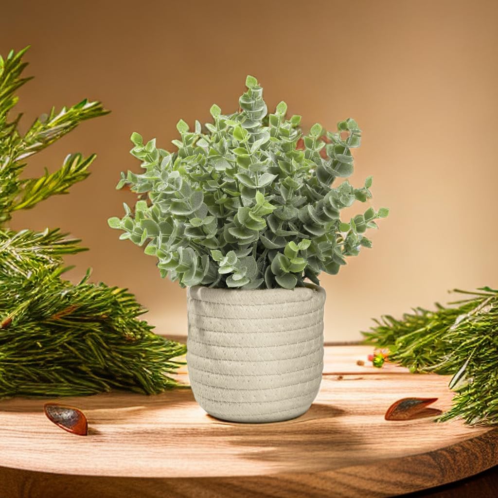 Faux Plants, Fake Plants Eucalyptus Potted Desk, Artificial Eucalyptus with a Weave Basket for Indoor Greenery