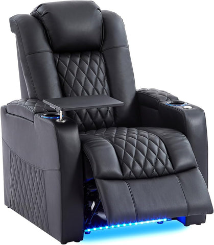 Leather Home Theater Seating, Classic Series Game Seats Movie Theater Chairs Recliner Sofa with Type-C USB Charger