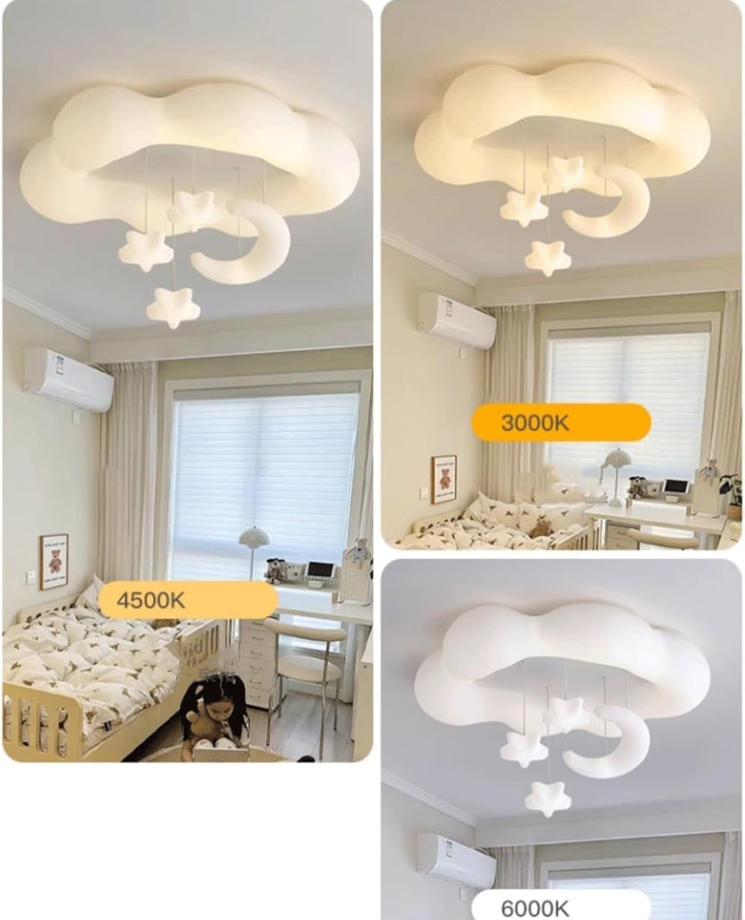 23.62 X 16.93 Inches Modern Milk White Cloud Kids Bedroom Ceiling Light, LED Flush Mount Nursery Ceiling Lamp, Moon
