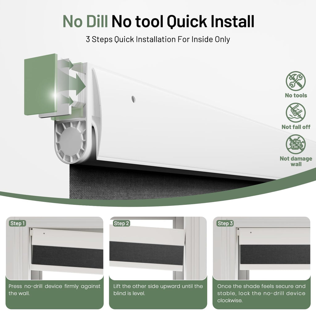 No Drill Motorized Blinds with Remote, Black