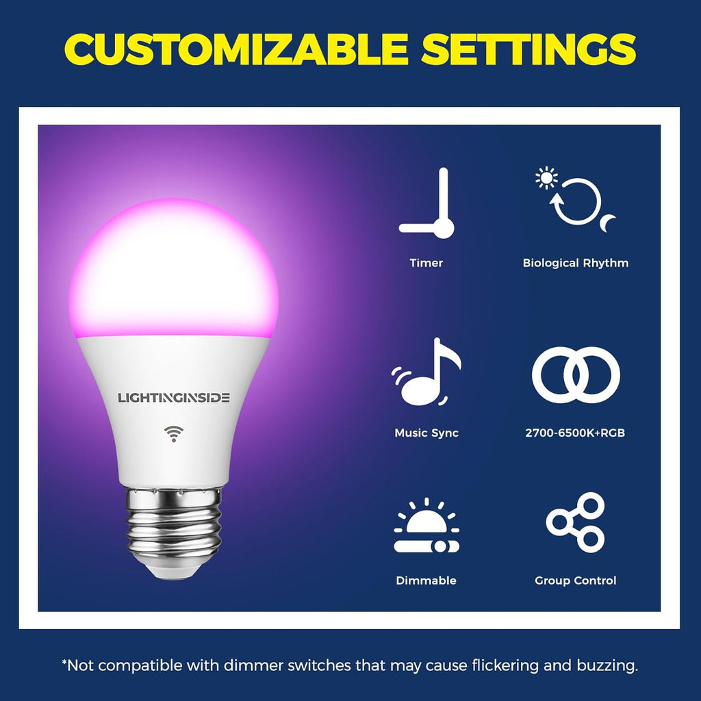 Smart Light Bulbs 6 Pack, Smart Bulb Works with Alexa/Google Home/SmartLife, CRI>90, RGBCW Color Changing Light Bulbs