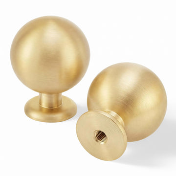Brushed Brass Cabinet Knobs, Solid Brass Drawer 1-1/8"