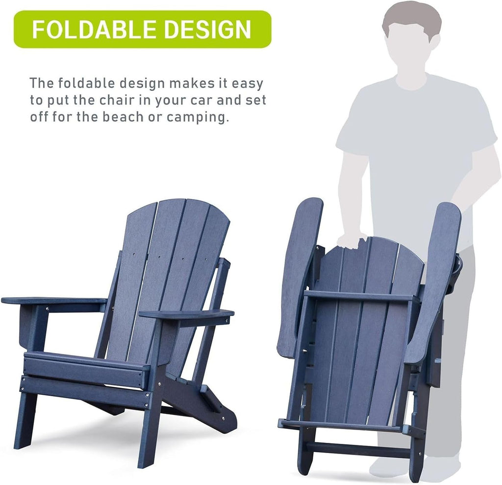 Folding Adirondack Chair Weather Resistant, Outdoor HDPE Lawn Chair - Blue/Grey