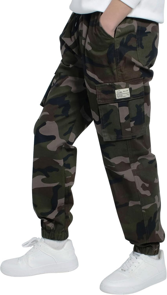 Boys Cargo Pants Cotton Elastic Waist Casual Jogger