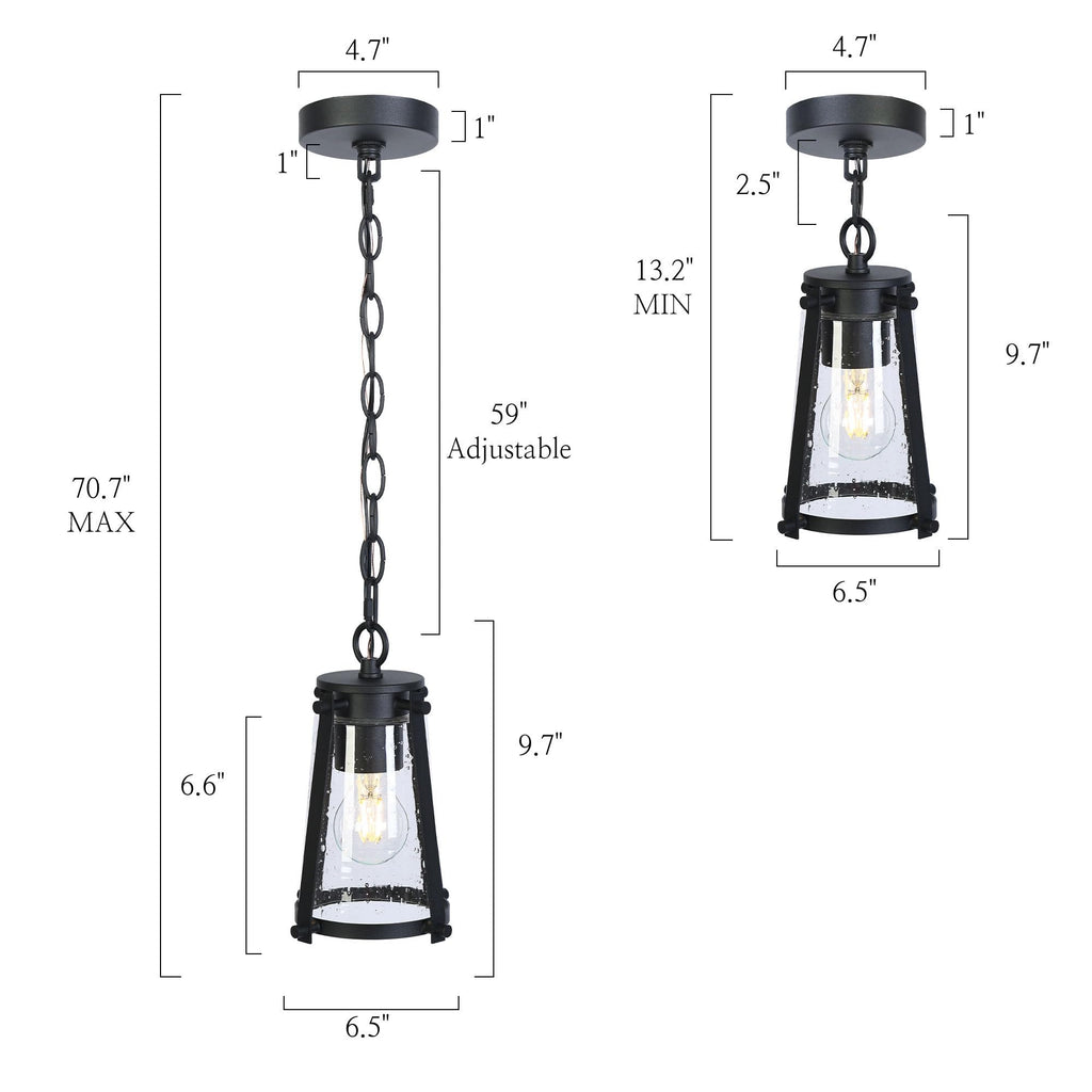 Pendant Light Kitchen Island, Black Pendant Hanging Light with Seeded Glass Farmhouse Rustic Pendant Light Fixtures
