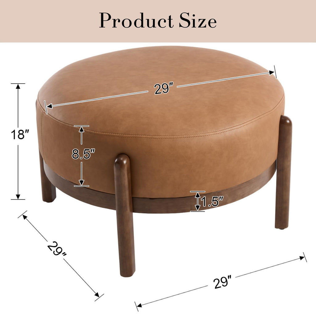 Modern Ottoman, Soft PU Leather Footrest Bench with Solid Wooden Legs Single Seat Bedroom, Brown