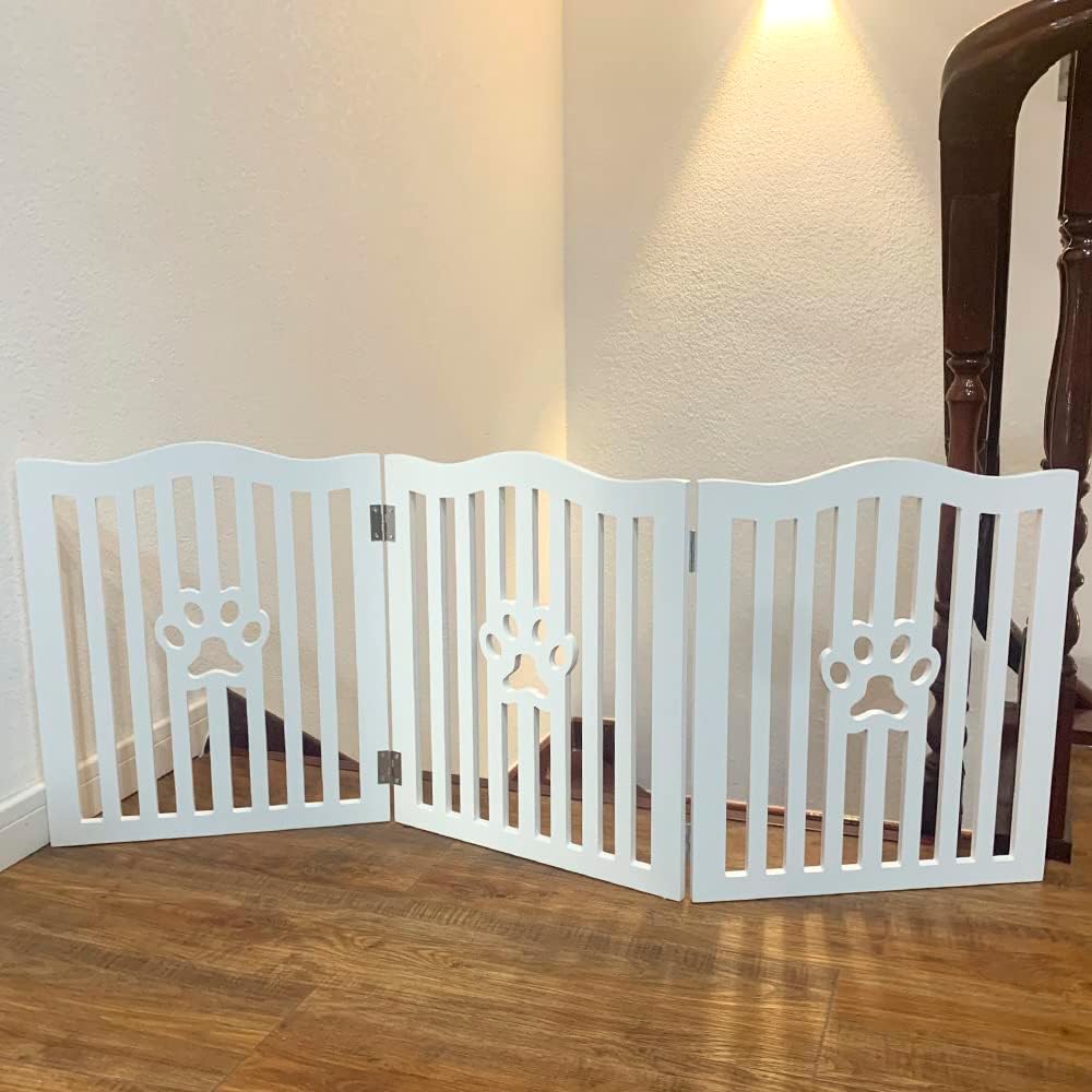 Pet Gate Wooden Free-White Standing Dog Gate for Small Dogs & Cats