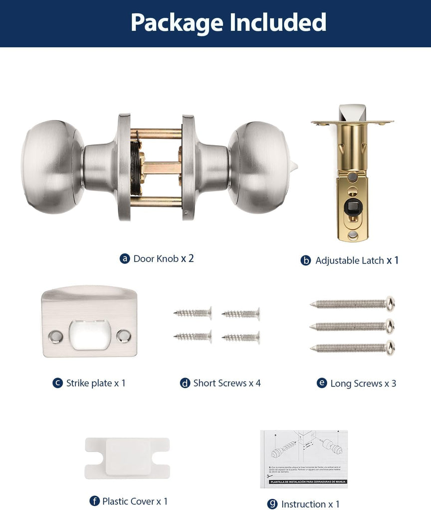 6 Pack Brushed Nickel Privacy Door Knobs Interior, Classic Round Shape Stain Nickel Bedroom Doorknobs with Lock