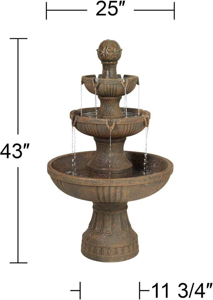 Ravenna 43" High Large Italian Indoor Outdoor Decor Faux Stone Floor Fountain Standing Waterfall 3-Tier Basin Tall