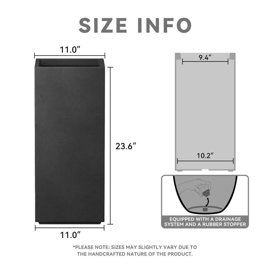 Accent Column Square Black Concrete Planter 23.6" H, Outdoor