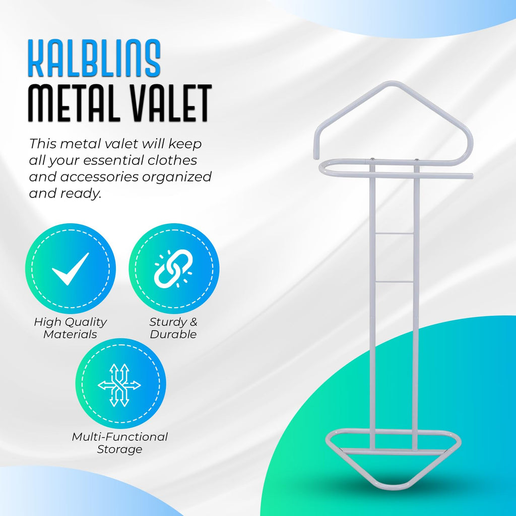 Kalblins Metal Clothing Wardrobe Suit Valet Rack Stand, White