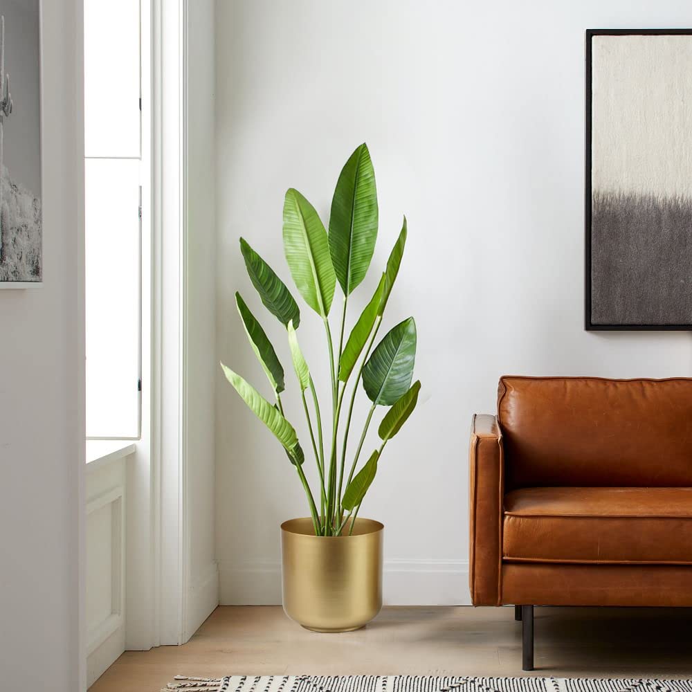 Large Gold Planters Metal Aloe Brass-Tone Plant Pots Indoor Decorative Flower Pots with Drain Holes(8+7.1Inch)