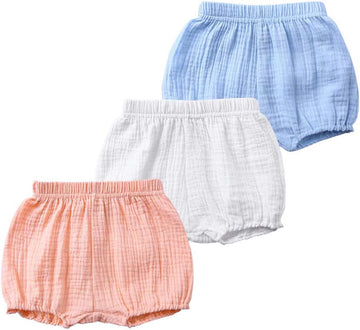 Baby Girls Boys 3 Pack Cotton Linen Blend Cute Bloomer Shorts Loose Harem Shorts