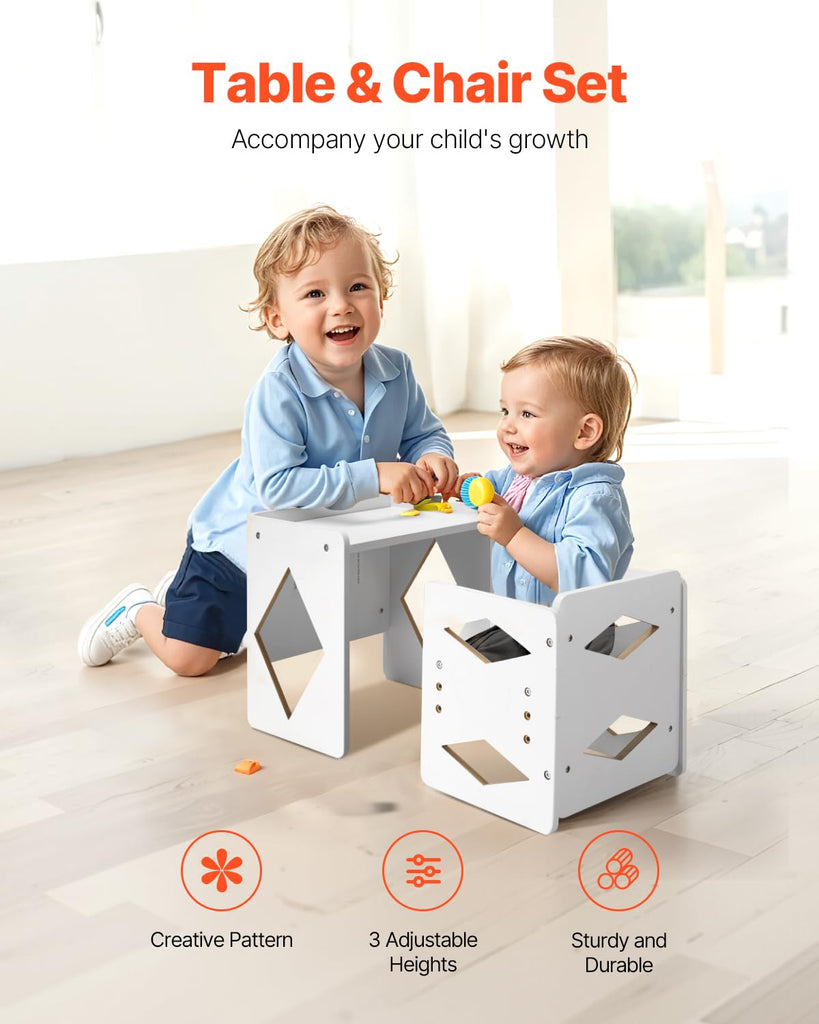 Montessori Weaning Table and Chair Set, Wooden Toddler Table and Chair Set for Aged 1-5, Adjustable Height Kids