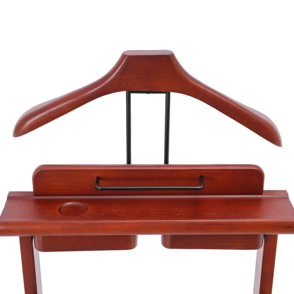 Clothes Valet Stand, Wood Valet Stand Suit Rack Stand with Drawer for Men/Women, Contour Hanger, Trouser Bar, Belt