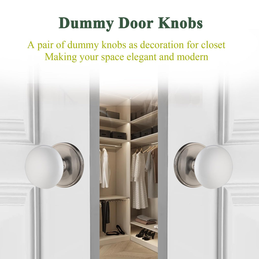 White Porcelain Door Knob with Zinc Plate, Fixed Nickel Dummy Pull