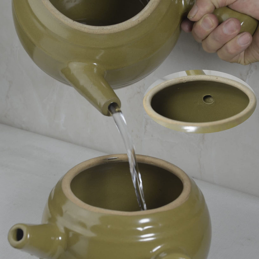 Casserole Clay Pot with Spout Ceramic Olive Glazed Jar 1.5qt Slow Simmer