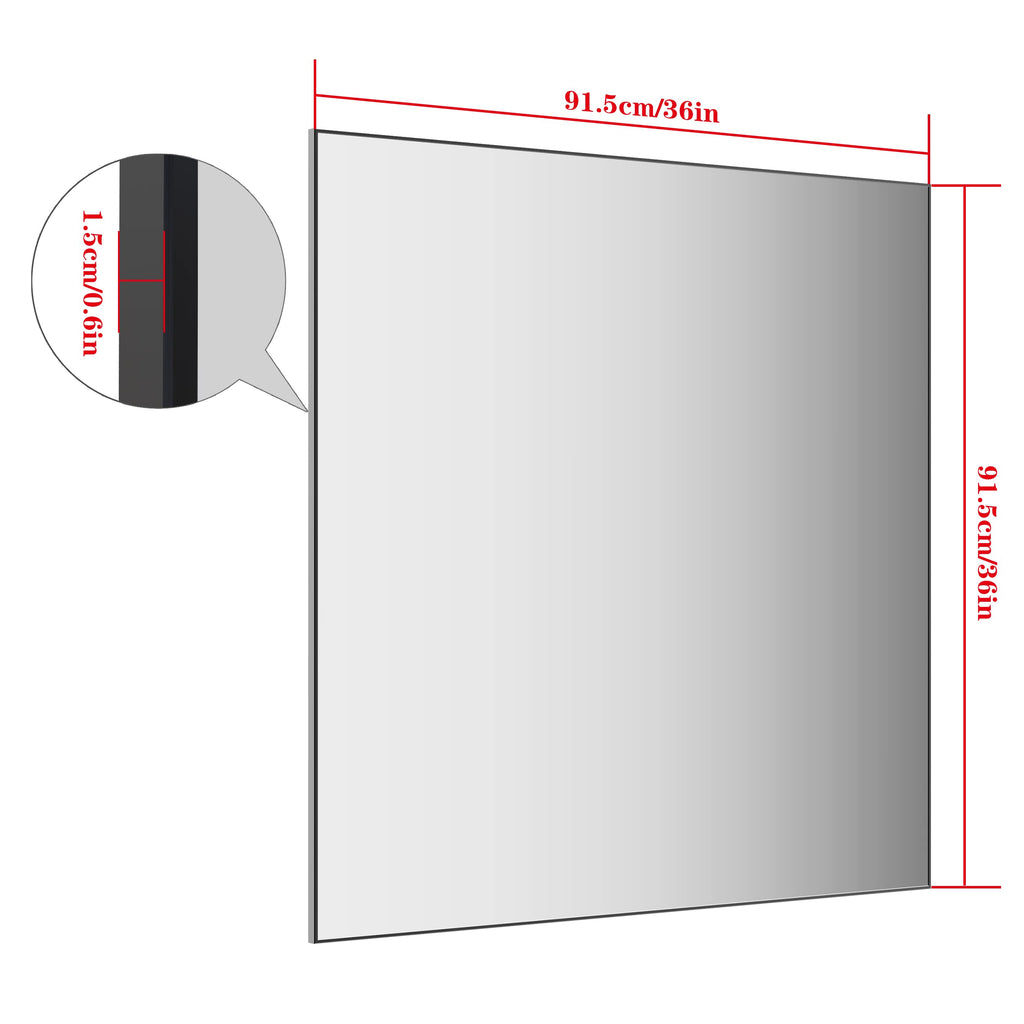 36x36 Inch Bathroom Mirror, Square Vanity Wall Mirror, Modern Non-Rusting Metal Frame Bathroom Mirror, Suitable, Black