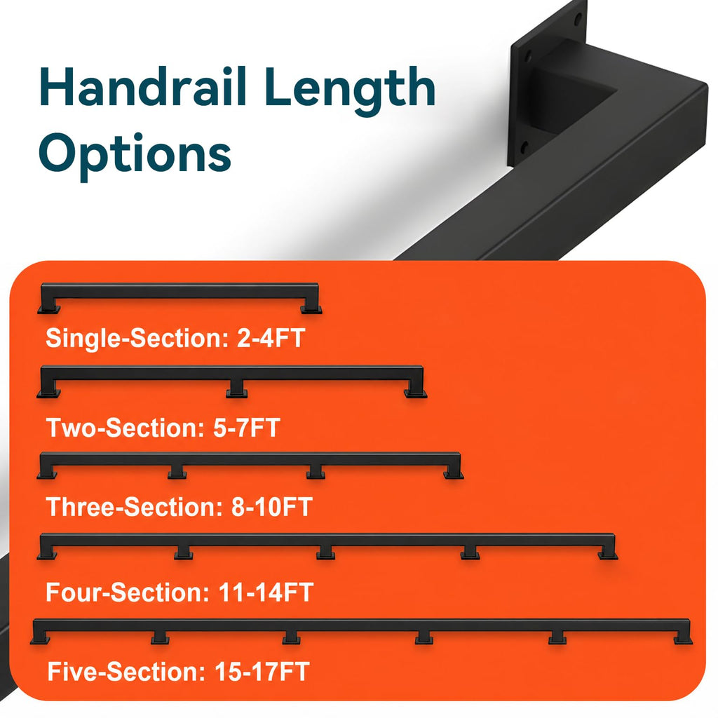 3FT Stair Railing Indoor Wall Mount, 500lb Black Handrail