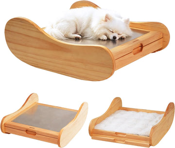 Elevated 3-in-1 Wood Dog Bed for Cats and Dogs Up to 33 lbs, All-Season